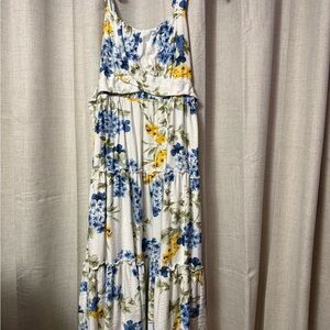 Elegant Floral Maxi Dress in Blue and Yellow